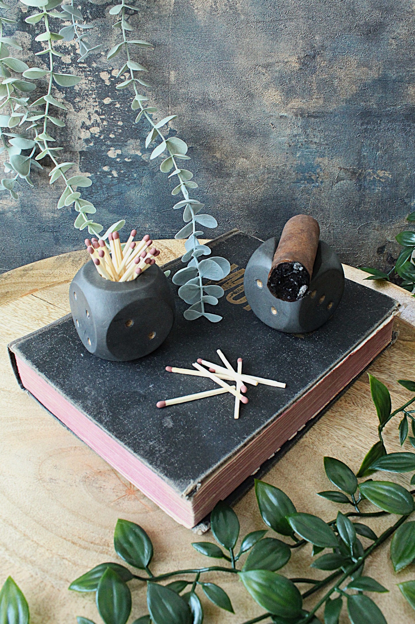 Handmade Dice Cigar Rest & Match Holder