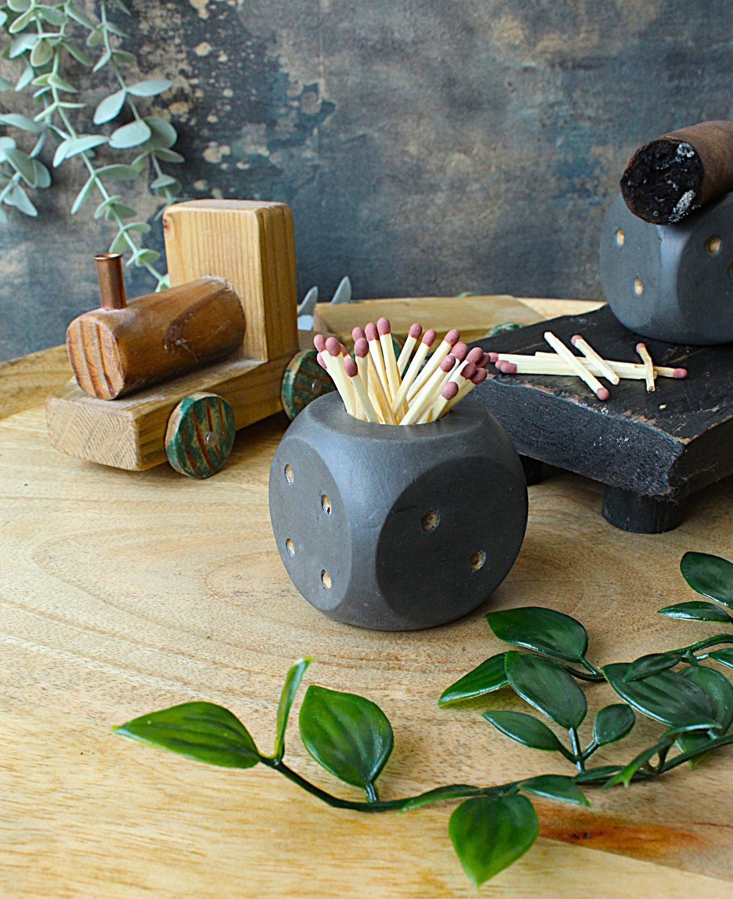 Handmade Dice Cigar Rest & Match Holder