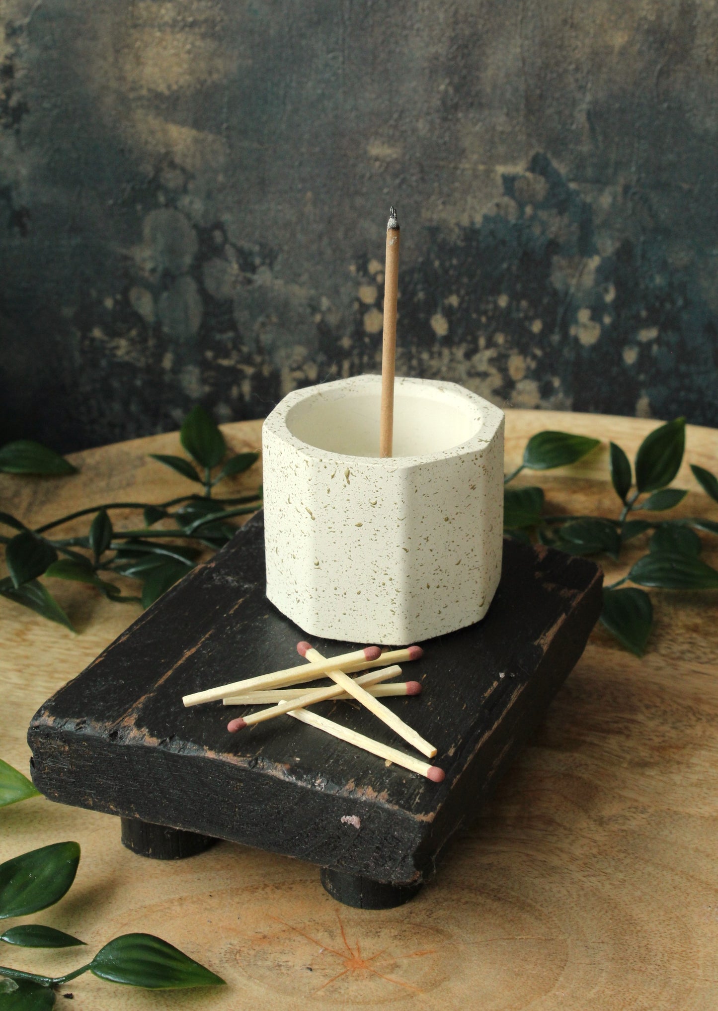 Hexagonal Cast Stone Incense Holder
