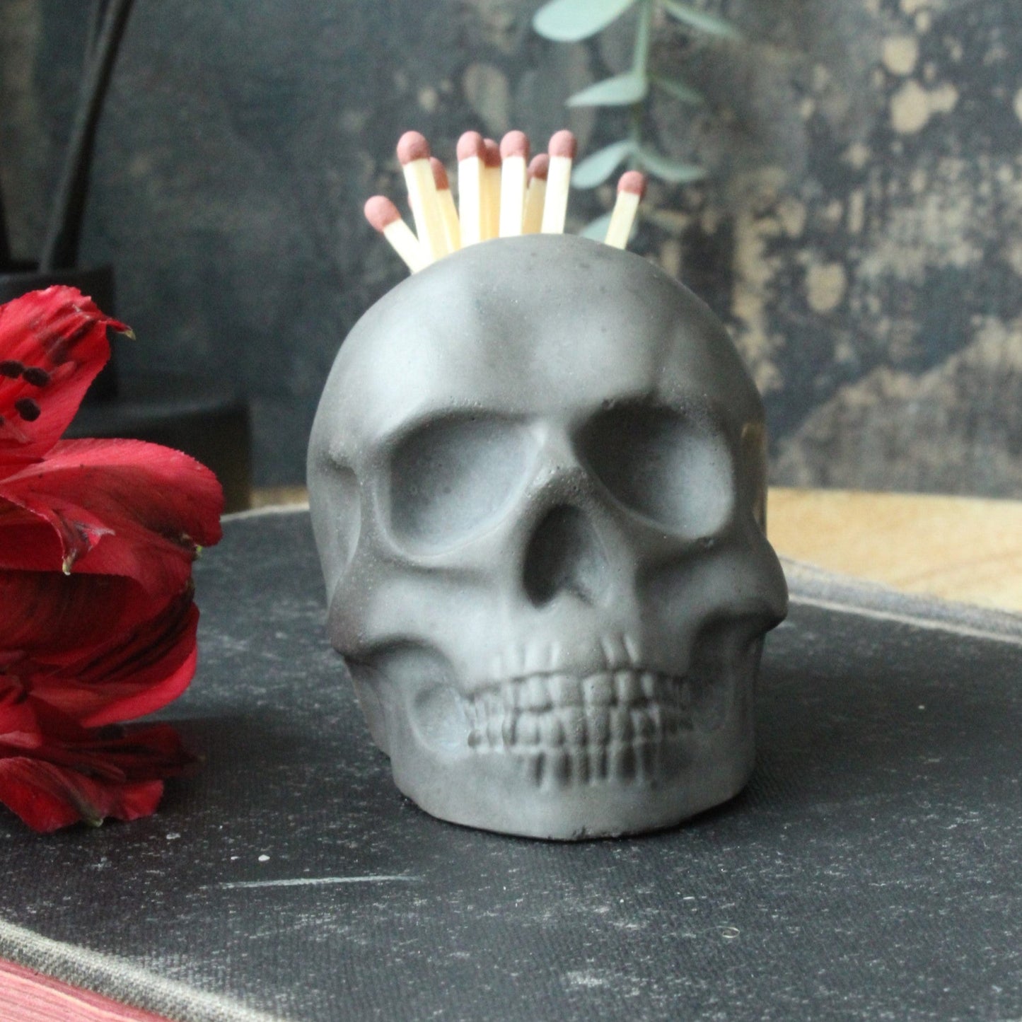 Skull Match Holder – Cast Stone Match & Striker Pot