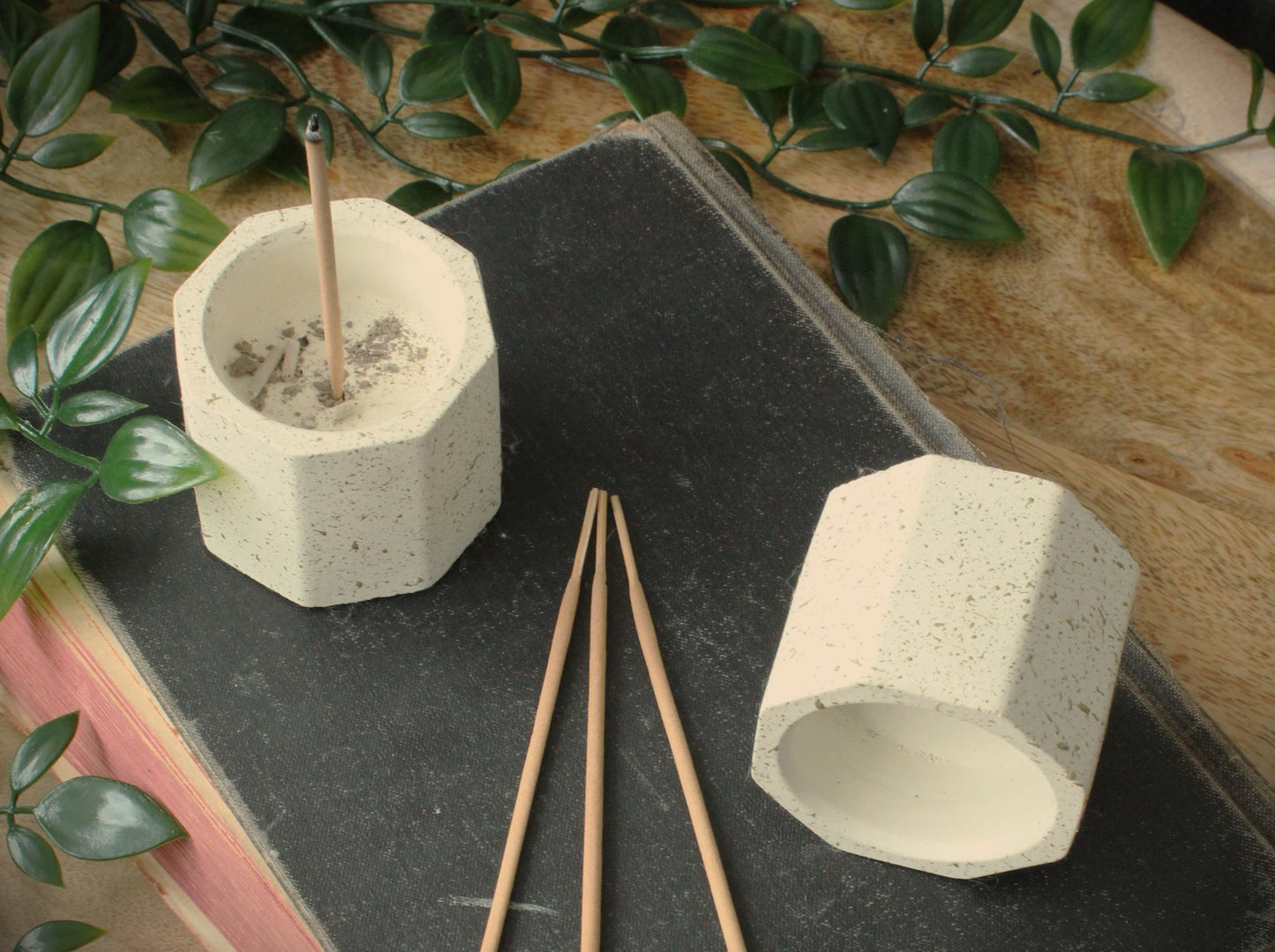 Hexagonal Cast Stone Incense Holder