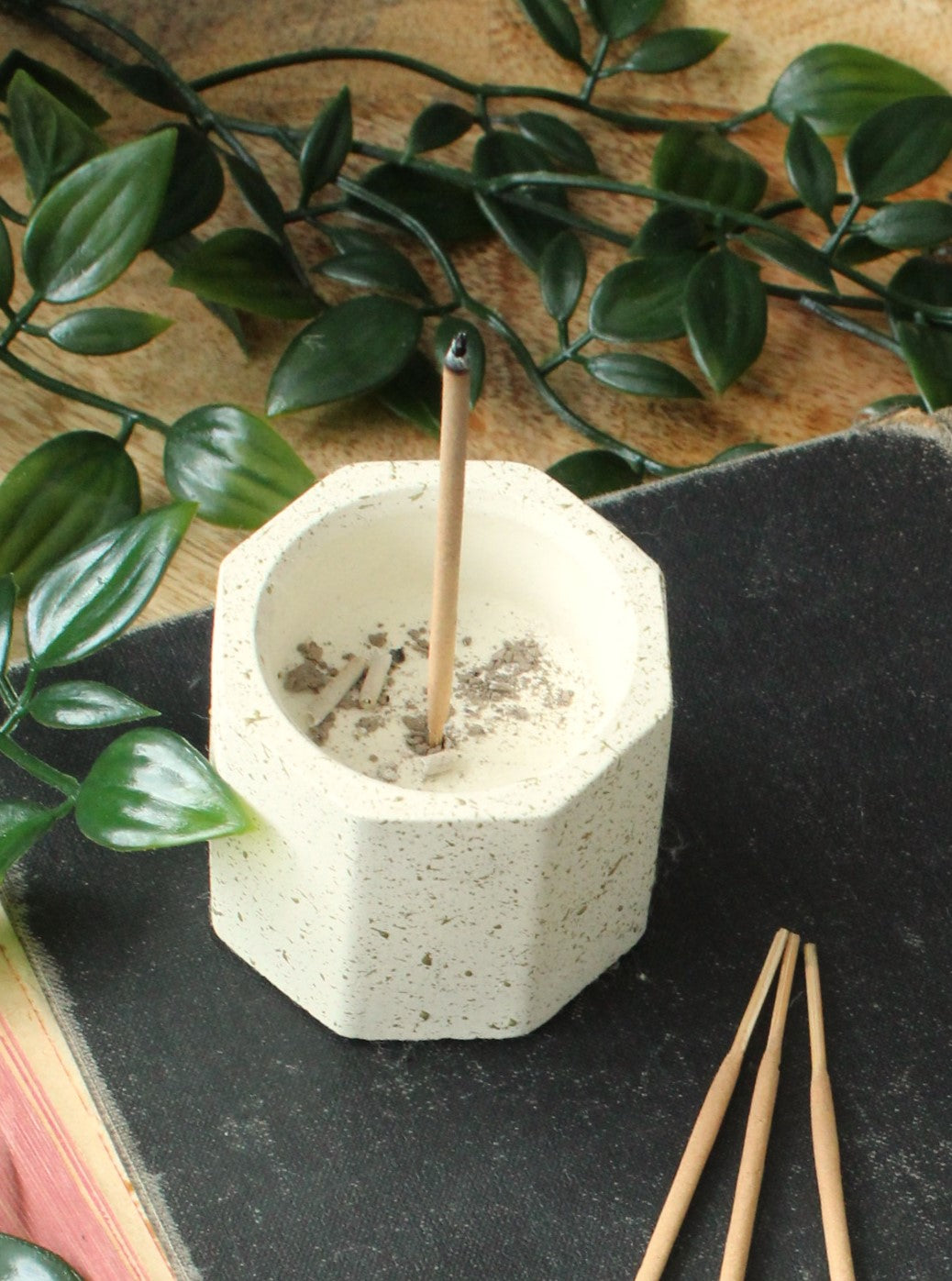 Hexagonal Cast Stone Incense Holder