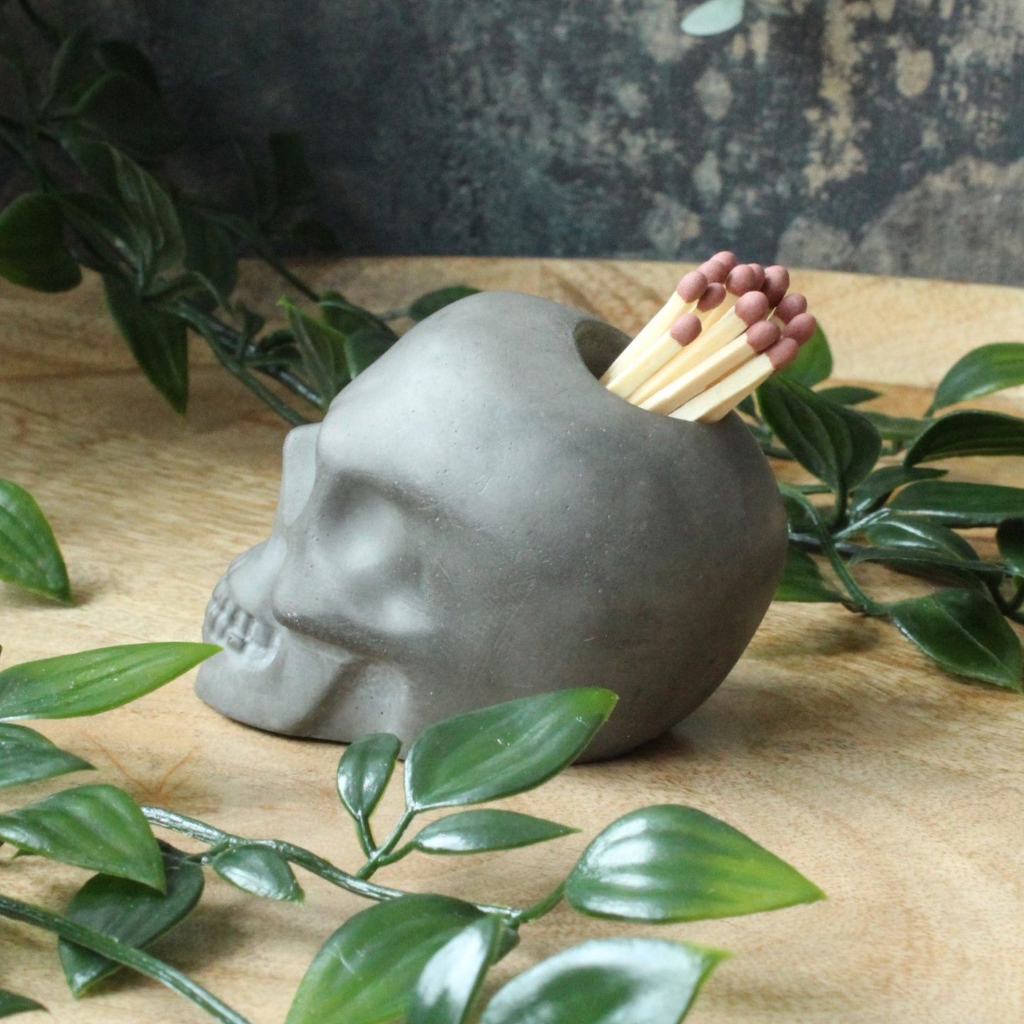 Skull Match Holder – Cast Stone Match & Striker Pot