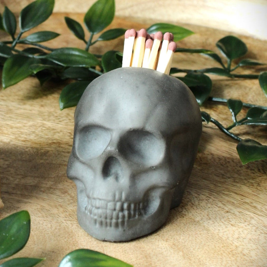 Skull Match Holder – Cast Stone Match & Striker Pot