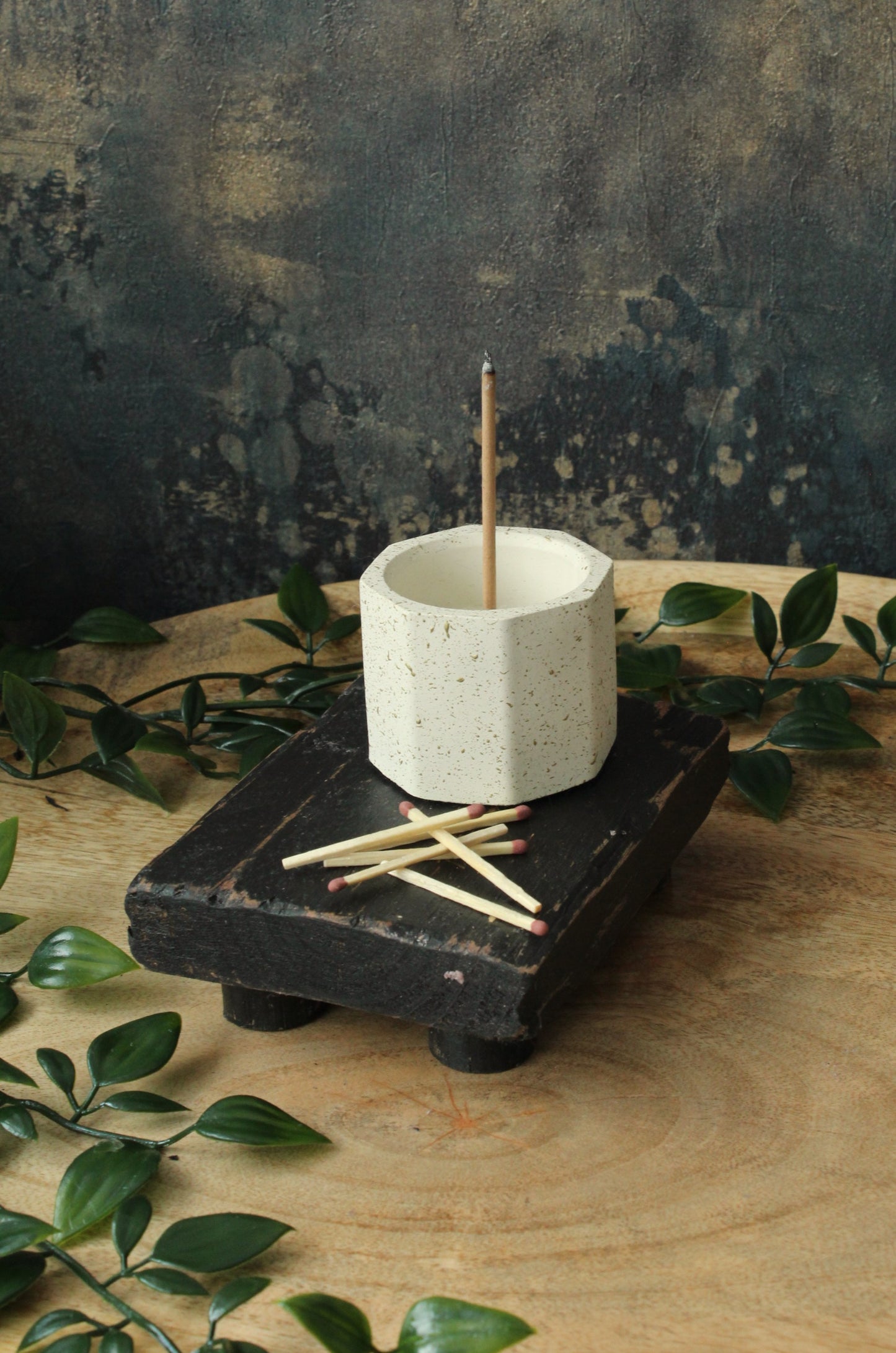 Hexagonal Cast Stone Incense Holder