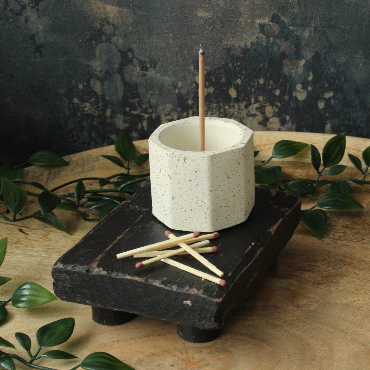 Hex Solace – Geometric Cast Stone Incense Holder