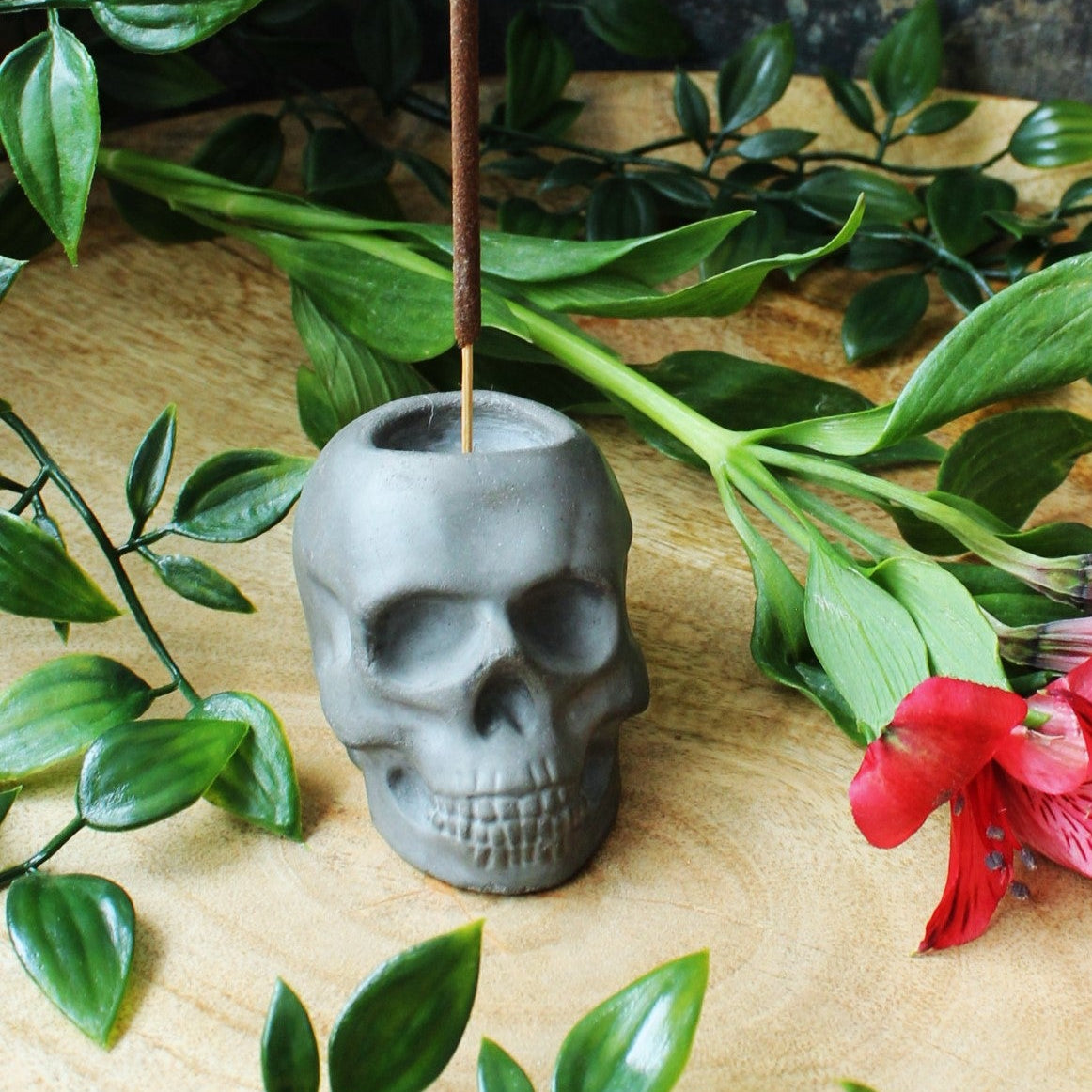 Skull Incense Holder – Cast Stone Incense Stick & Cone Burner
