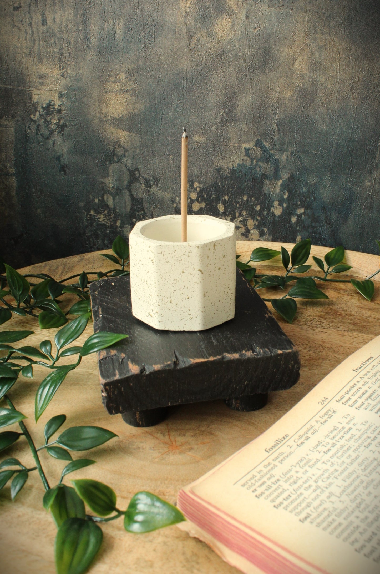 Hexagonal Cast Stone Incense Holder