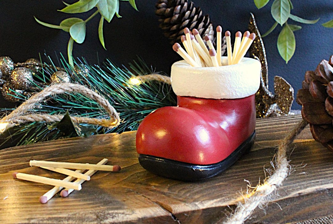 Santa boot match holder filled with matches